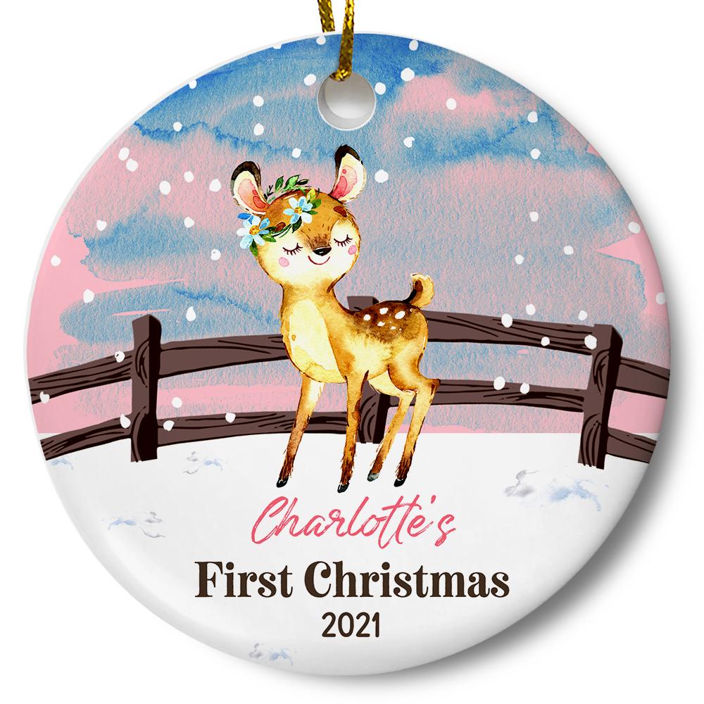 Personalized Baby's First Christmas Ceramic Ornament Gift For Home Decoration Circle Heart Oval Star Shape
