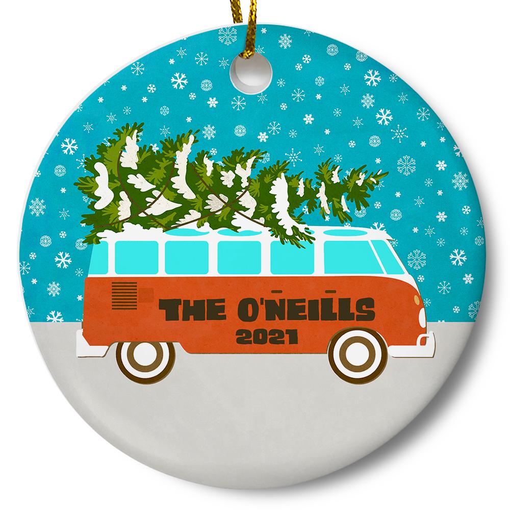 Personalized Christmas Bus Ceramic Ornament Gift For Home Decoration Circle Heart Oval Star Shape