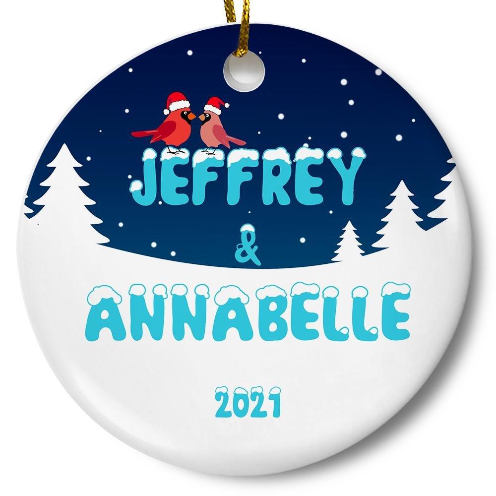 Personalized Couples Winter Christmas Holiday Ceramic Ornament Gift For Home Decoration Circle Heart Oval Star Shape