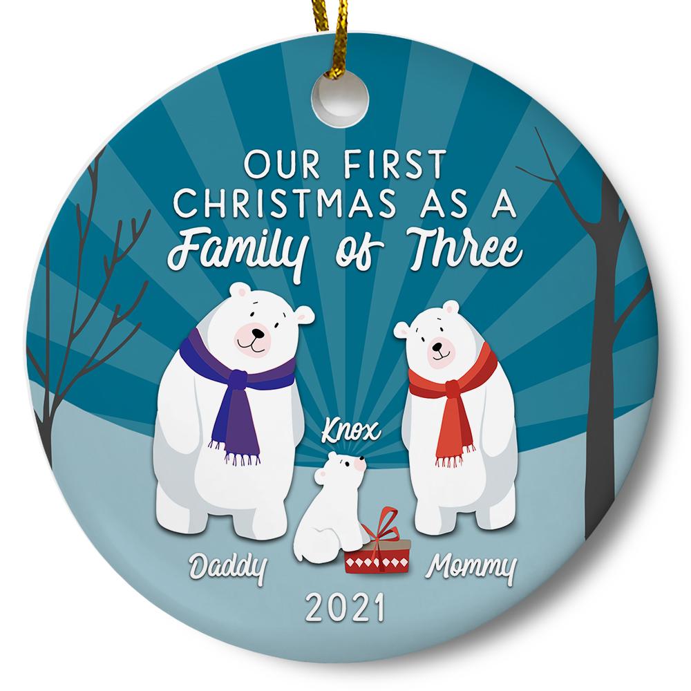 Personalized First Christmas As A Family Of Three Ceramic Ornament Gift For Home Decoration Circle Heart Oval Star Shape