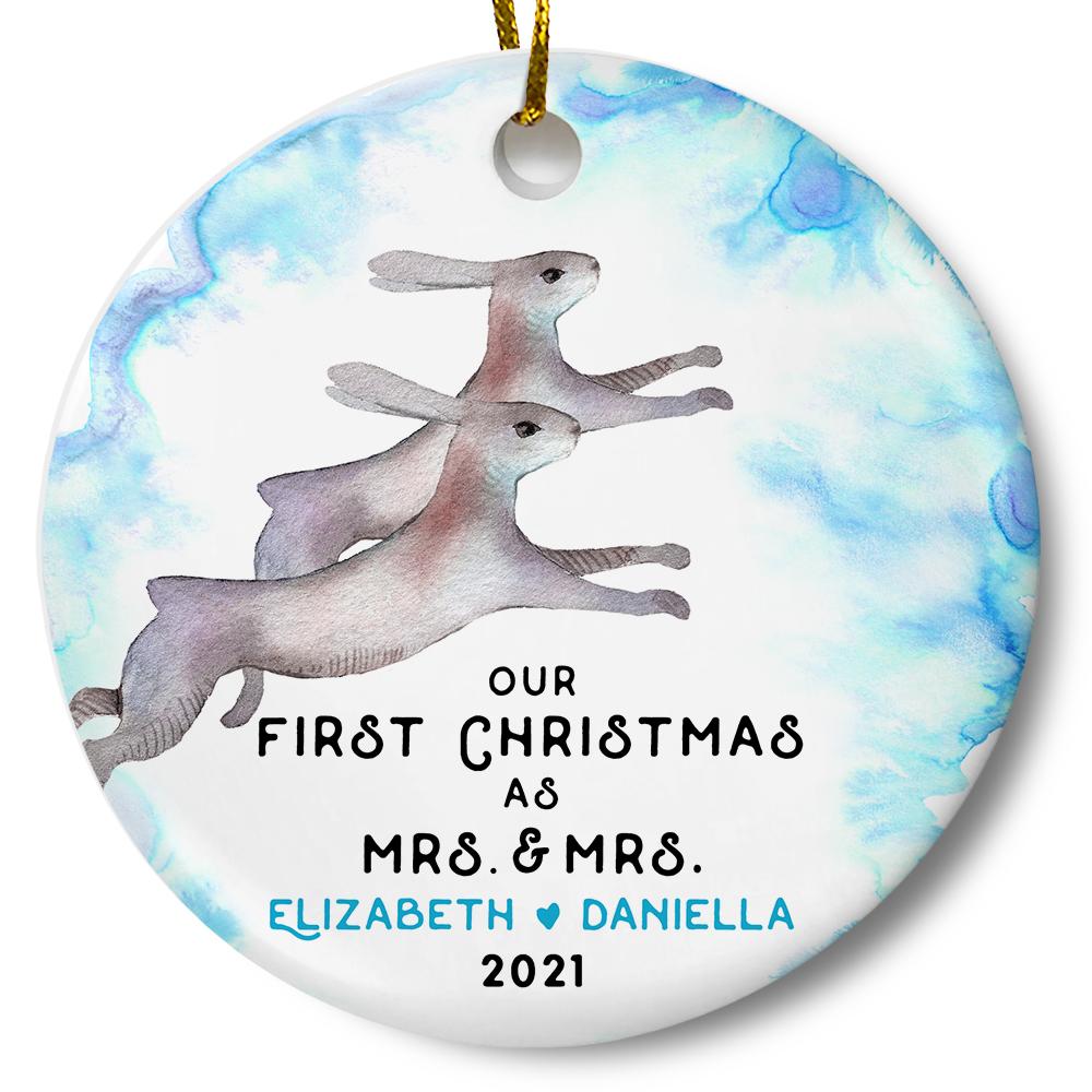 Personalized First Christmas As Mrs. And Mrs. Ceramic Ornament Gift For Home Decoration Circle Heart Oval Star Shape