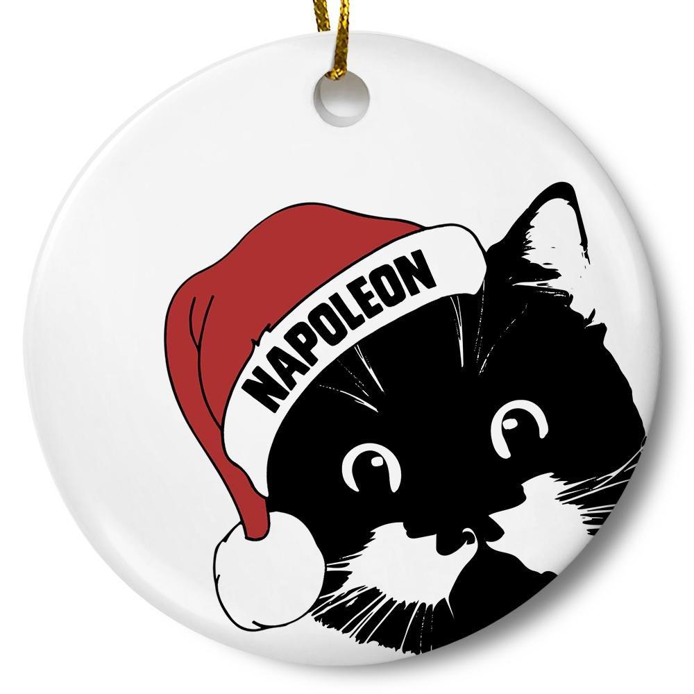 Personalized Santa Cat Ceramic Ornament Gift For Home Decoration Circle Heart Oval Star Shape