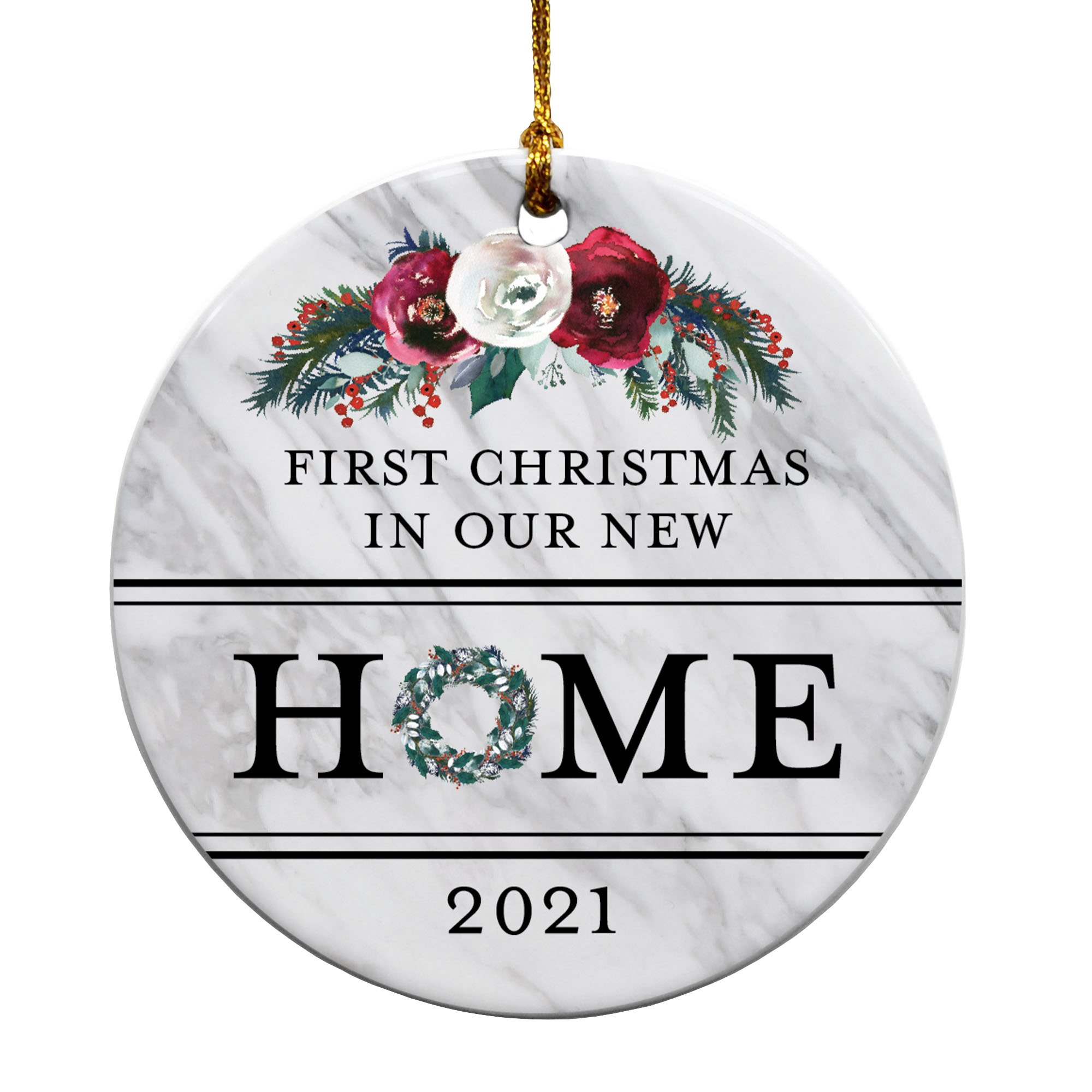1st Christmas In Our New Home Wreath Marble Gift For Home Decoration Circle Heart Oval Star Shape