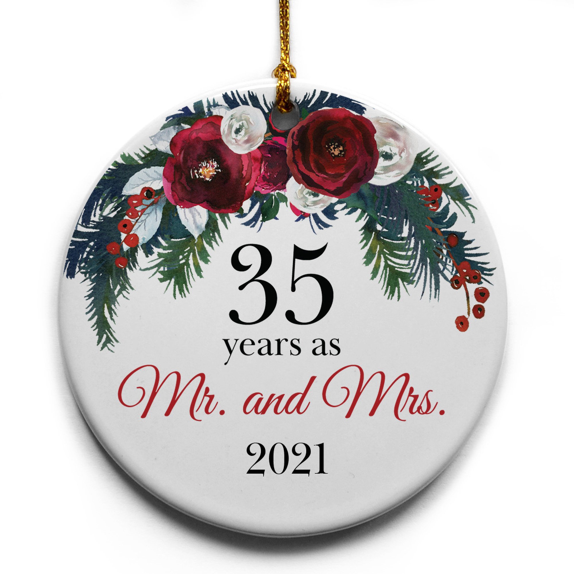 35 Years As Mr And Mrs 2021 Top Wreath Christmas Tree Ornament Gift For Home Decoration Circle Heart Oval Star Shape
