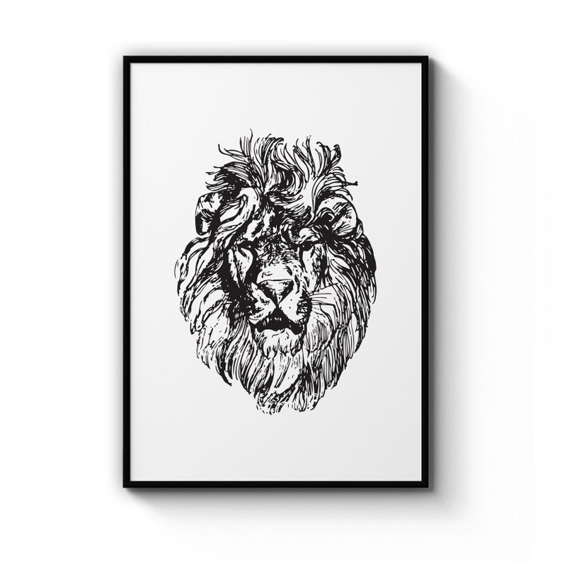 African Lion Head Portrait Detailed Drawing Nursery Animal Poster Prints Wall Art Gift For Home Decoration 12x18 16x24 20x30 24x36 Inches