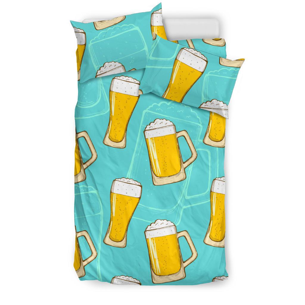 Beer Pattern Green Background Bedding Comforter Set