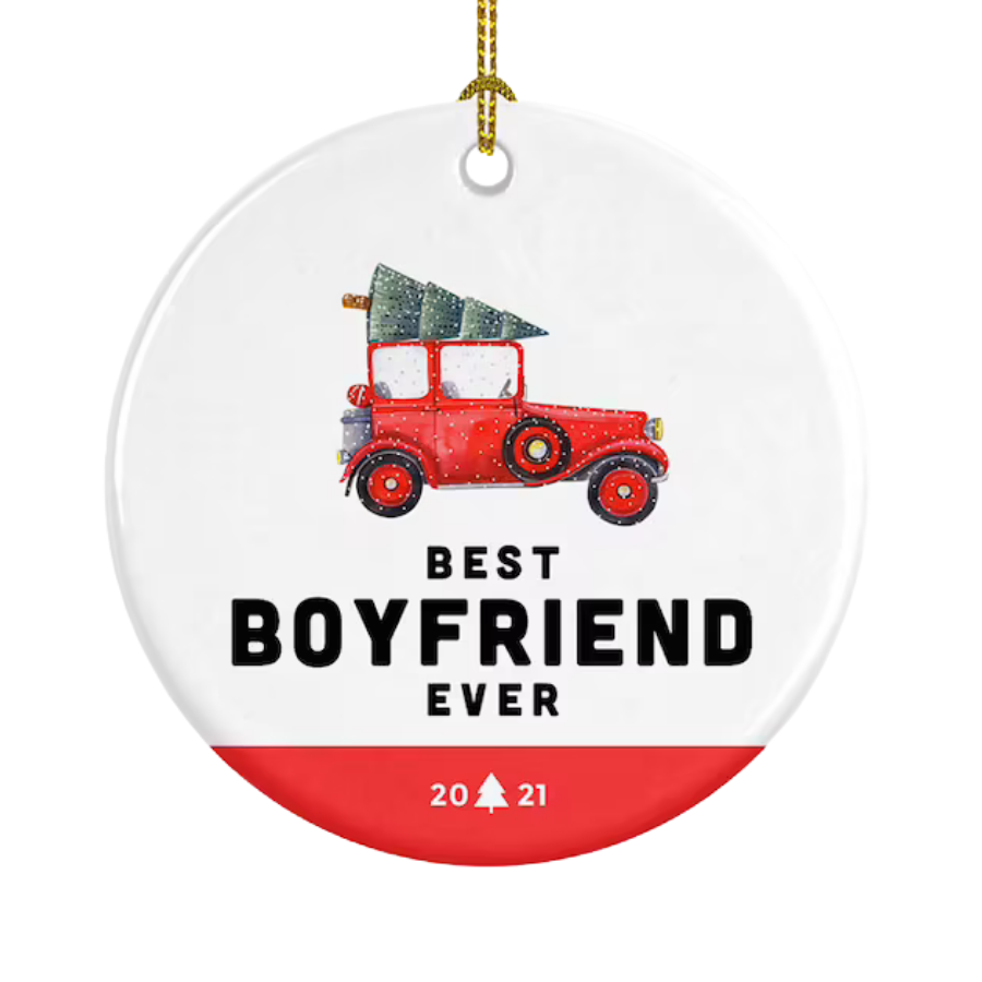 Best Boyfriend Ever Truck With Christmas Tree Ceramic Ornament Gift For Home Decoration Circle Heart Oval Star Shape