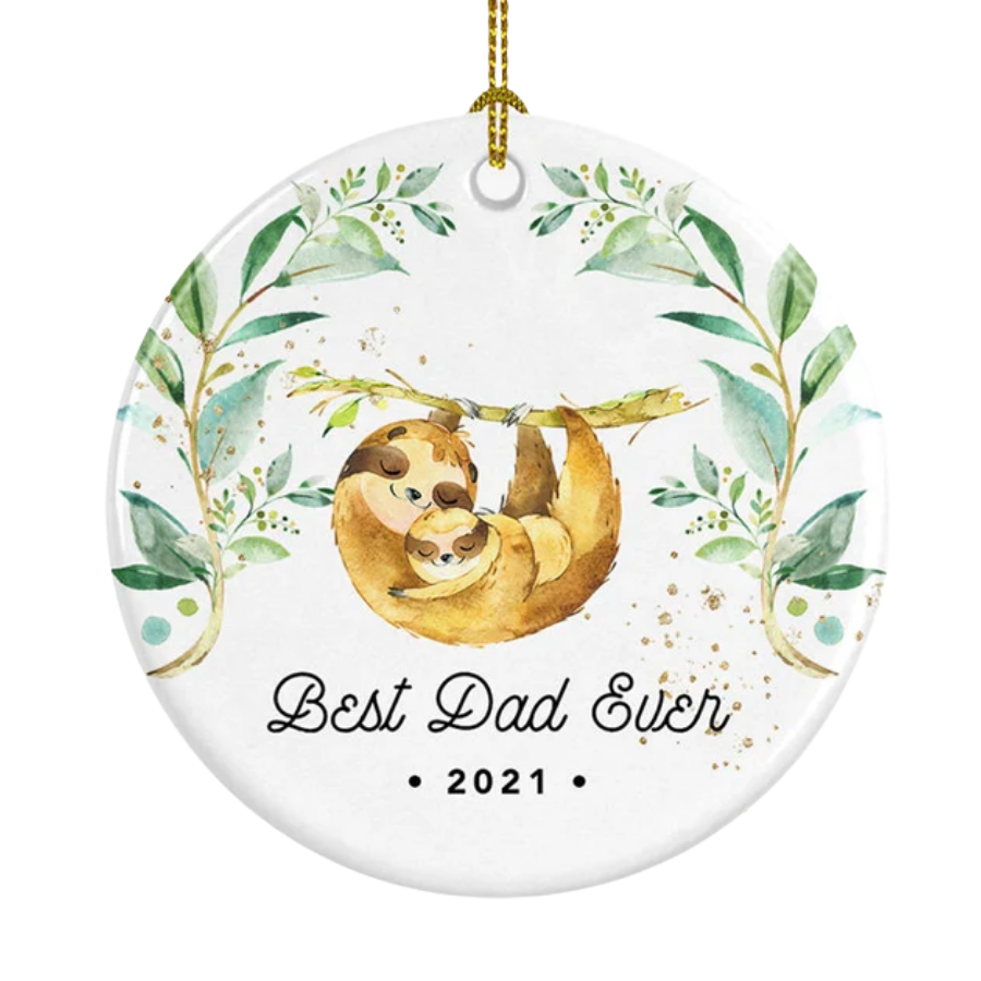 Best Dad Ever Sloth Ceramic Ornament Gift For Home Decoration Circle Heart Oval Star Shape