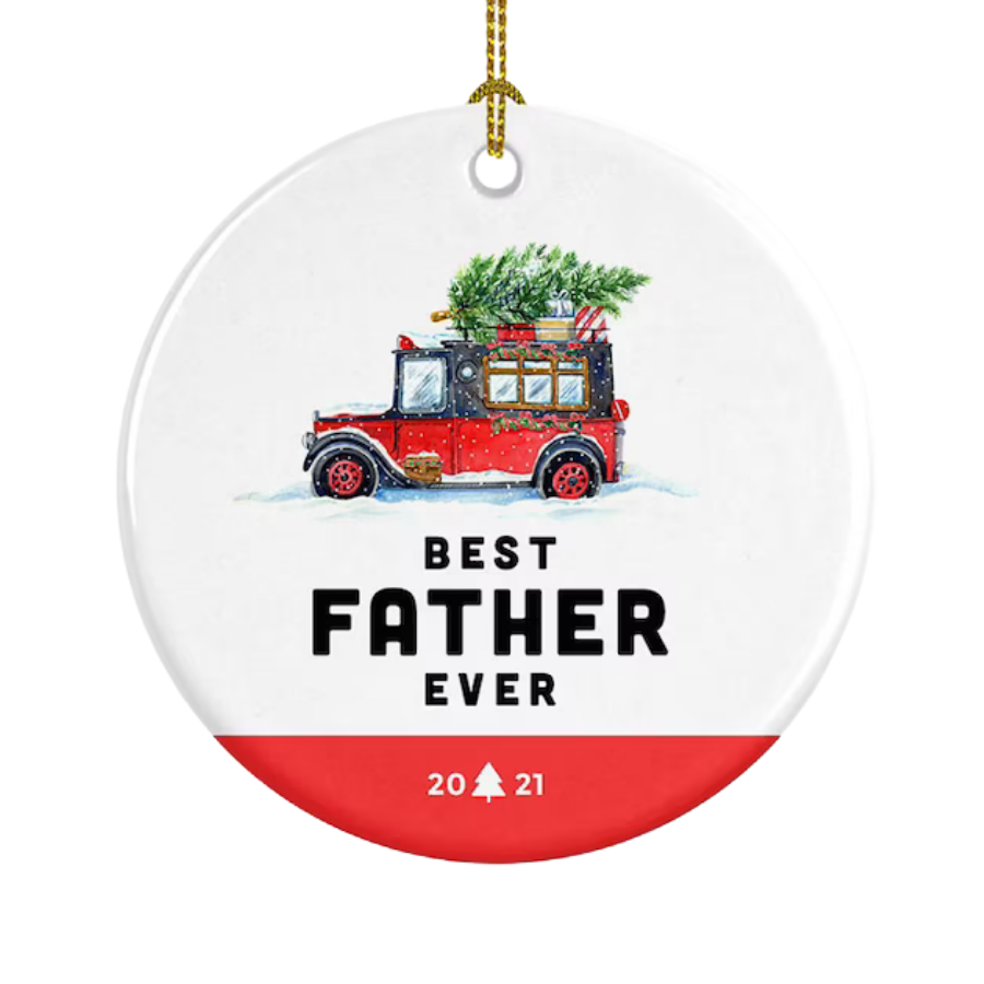 Best Father Ever Truck With Christmas Tree Ceramic Ornament Gift For Home Decoration Circle Heart Oval Star Shape