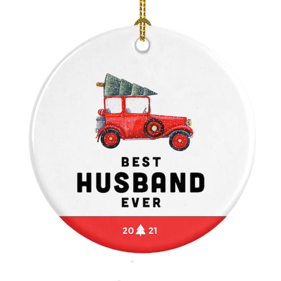 Best Husband Ever Truck With Christmas Tree Ceramic Ornament Gift For Home Decoration Circle Heart Oval Star Shape