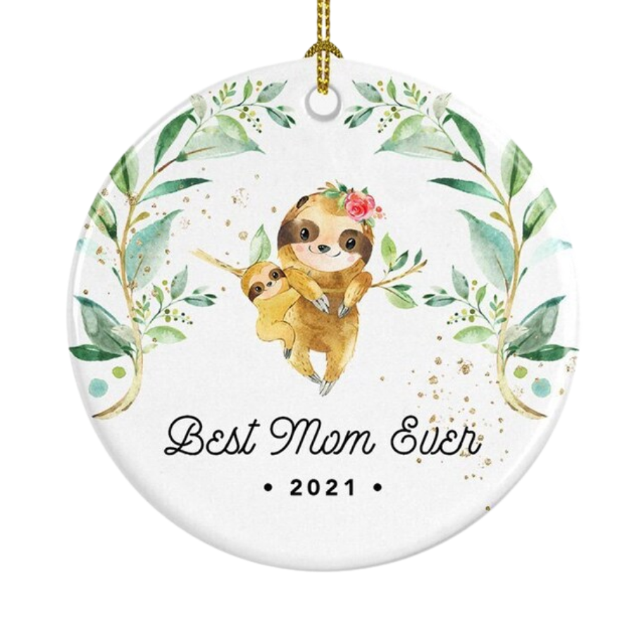 Best Mom Ever Sloth Ceramic Ornament Gift For Home Decoration Circle Heart Oval Star Shape