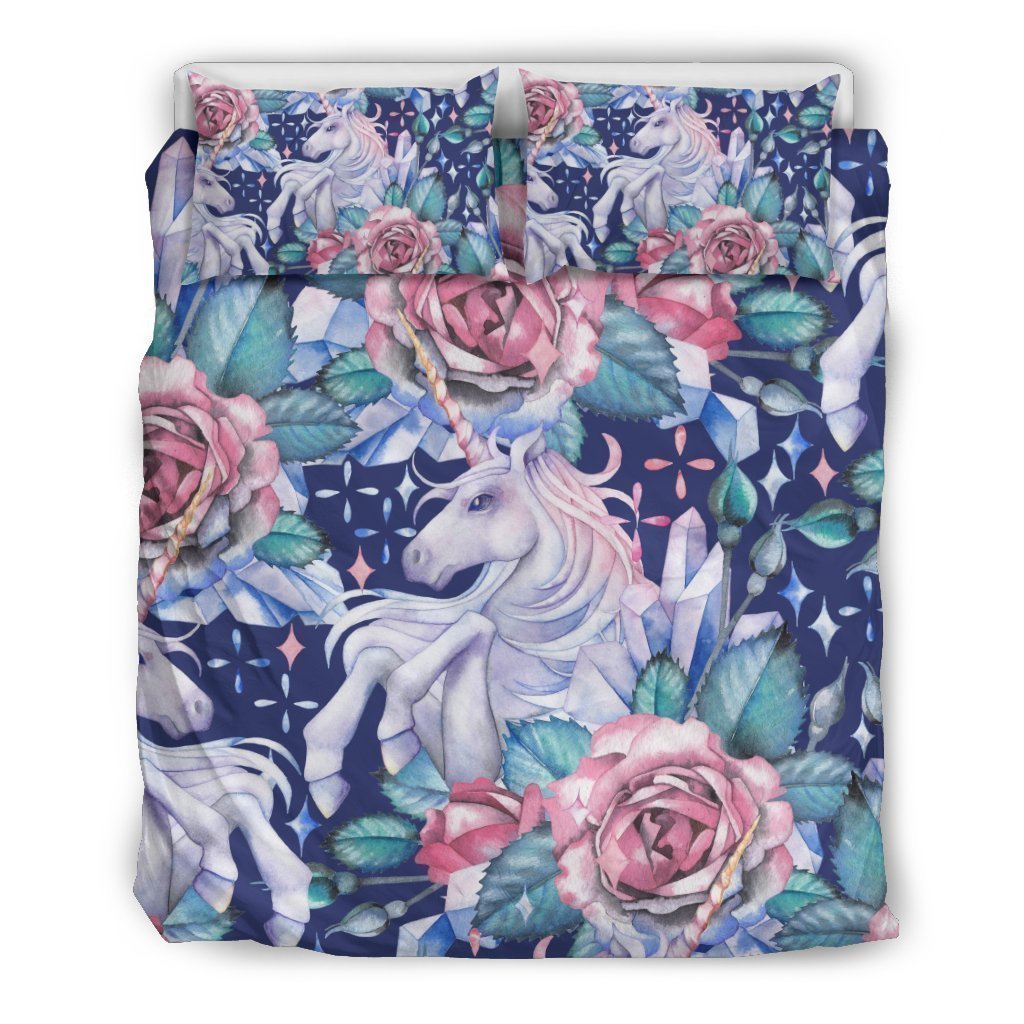Blue Fairy Rose Unicorn Pattern Bedding Comforter Set For Bedroom