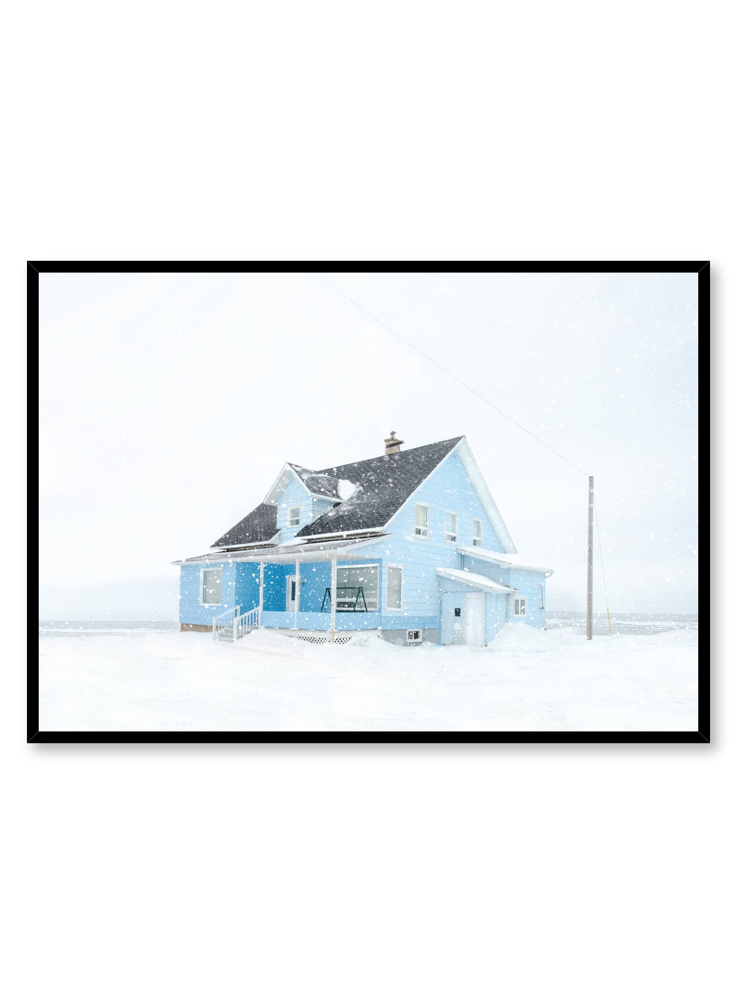 Blue Home In Snow Poster Prints Wall Art Gift For Home Decoration 12x18 16x24 20x30 24x36 Inches