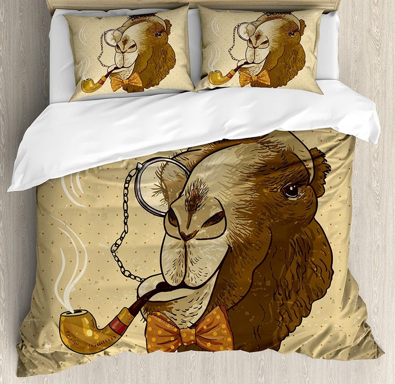 Camel And Monocle Vintage Humor Fun Cool Bedding Comforter Set For Bedroom
