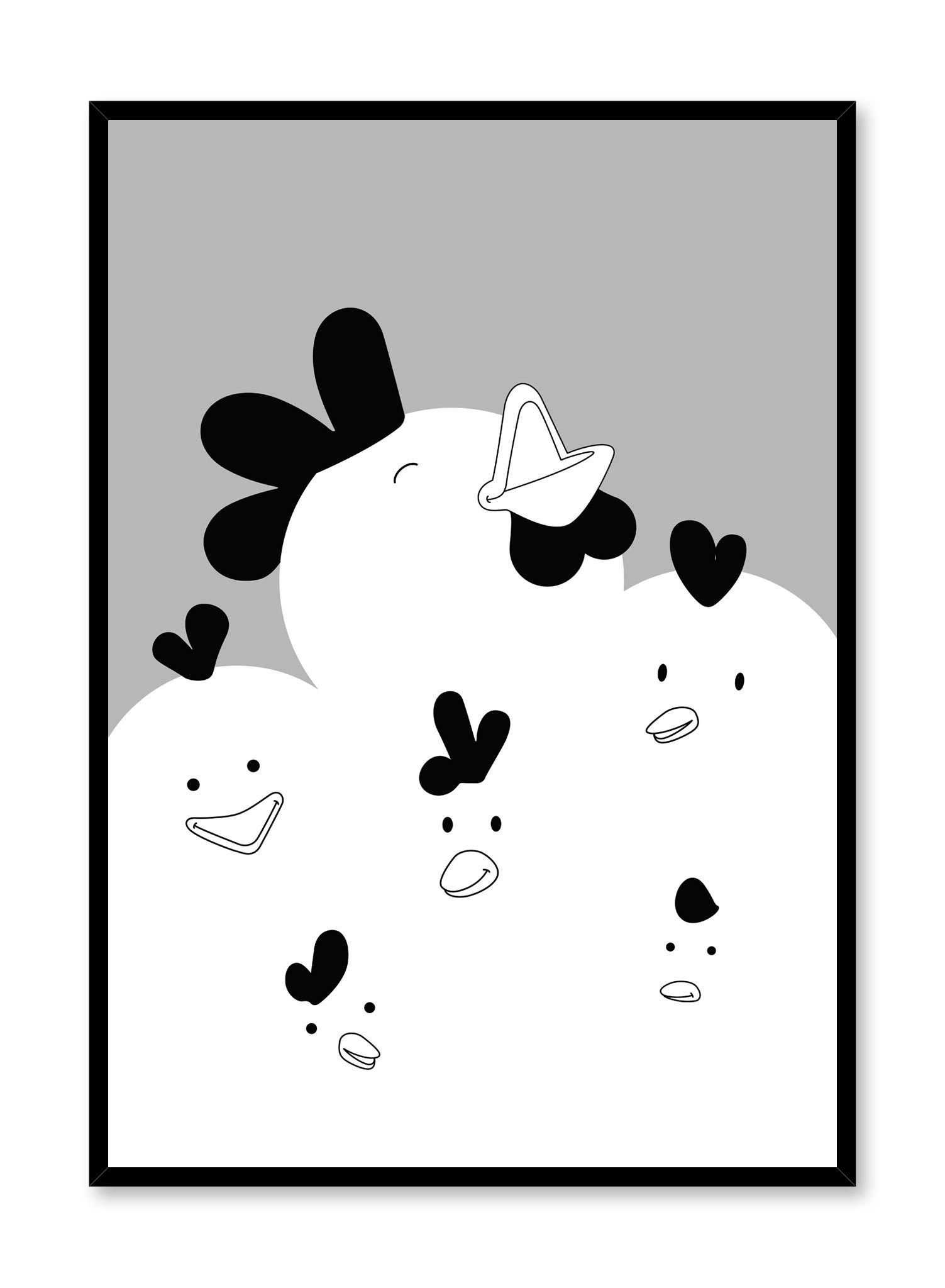 Chirpy Chicks In Black Poster Prints Wall Art Gift For Home Decoration 12x18 16x24 20x30 24x36 Inches