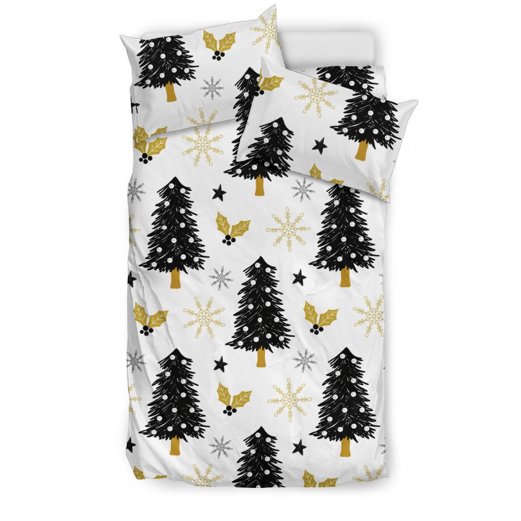 Christmas Tree Holly Snow Star Pattern Bedding Comforter Set