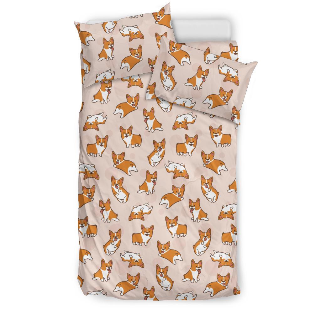 Cute Corgis Pattern Pink Background Bedding Comforter Set