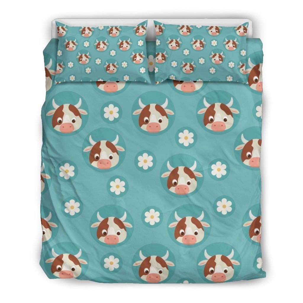 Cute Cow And Daisy Flower Pattern Bedding Comforter Set For Bedroom