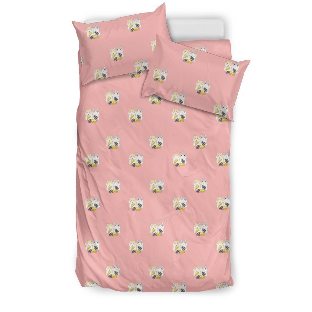 Cute Hamster Cheese Pattern Pink Background Bedding Comforter Set