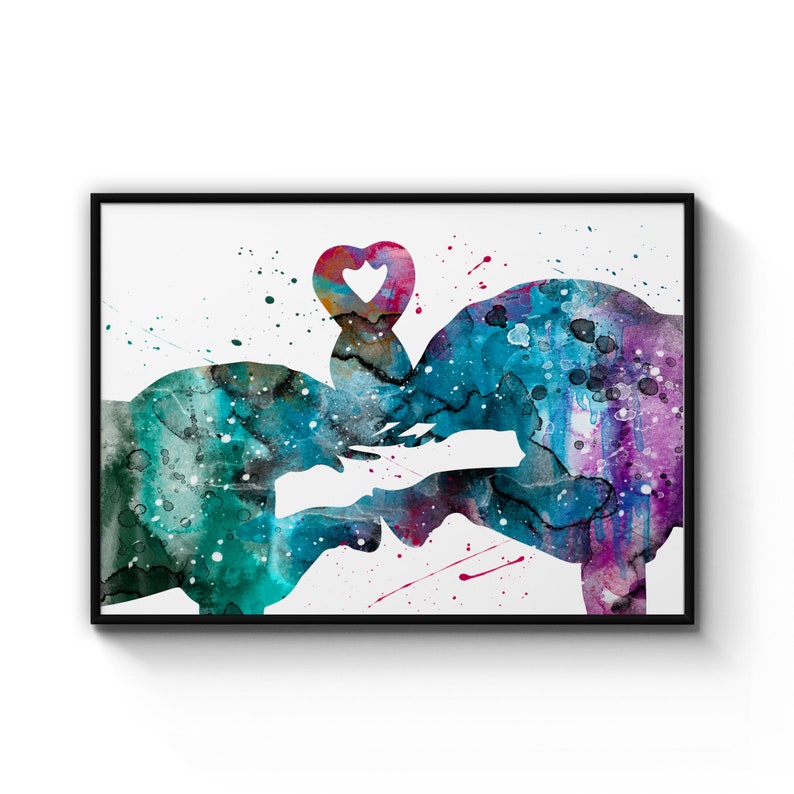 Cute Loving Elephants Couple Nursery Animal Poster Prints Wall Art Gift For Home Decoration 12x18 16x24 20x30 24x36 Inches