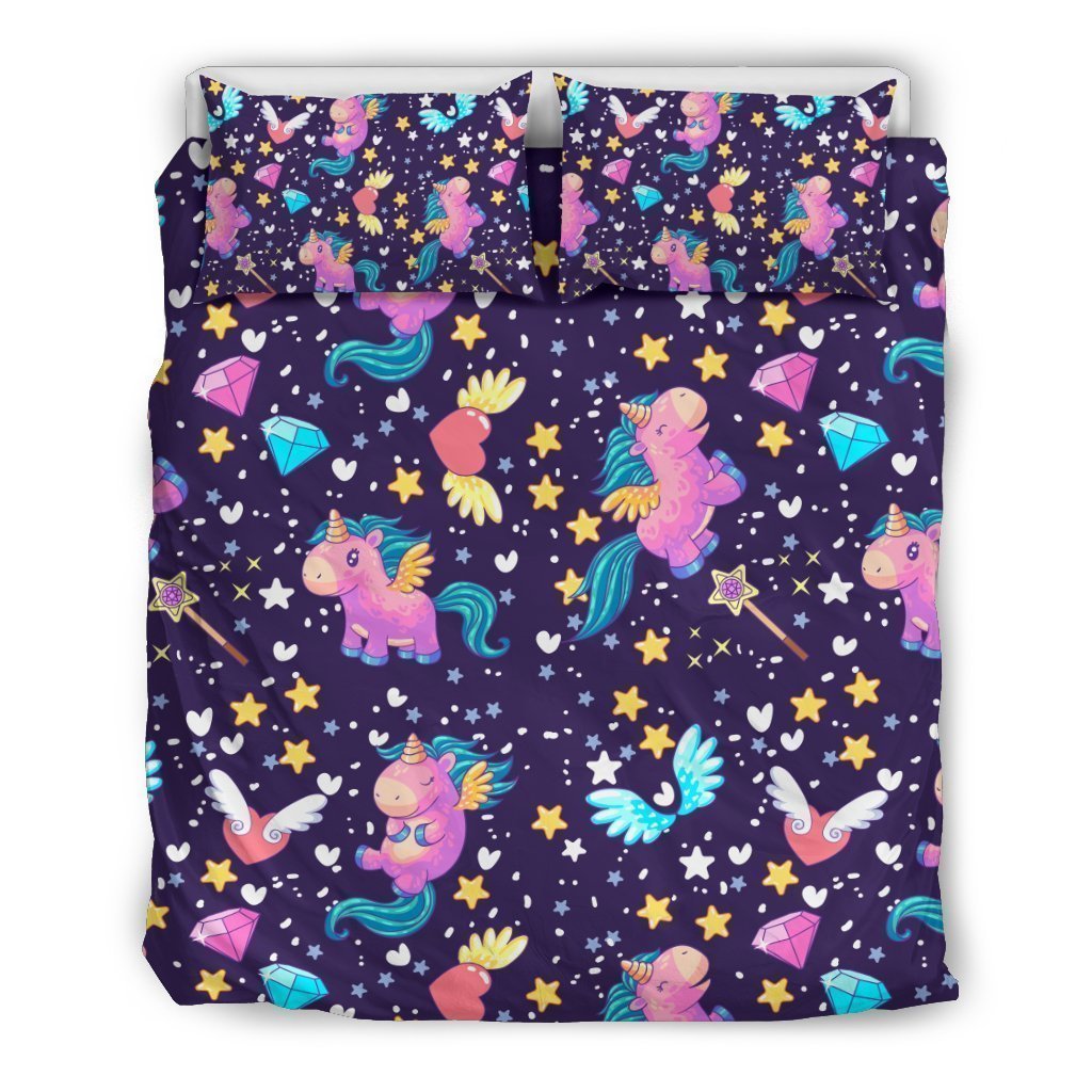 Cute Night Star Unicorn Pattern Bedding Comforter Set For Bedroom