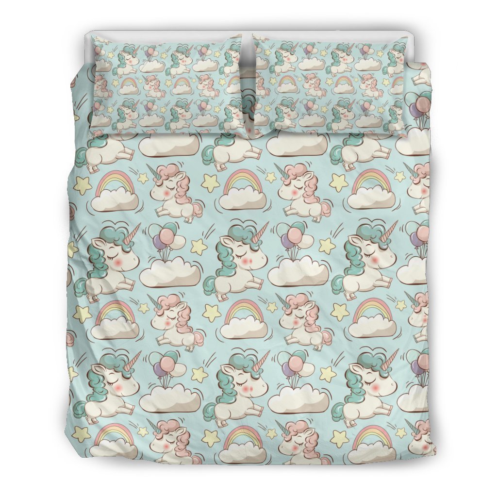 Cute Rainbow Unicorn Pattern Bedding Comforter Set For Bedroom