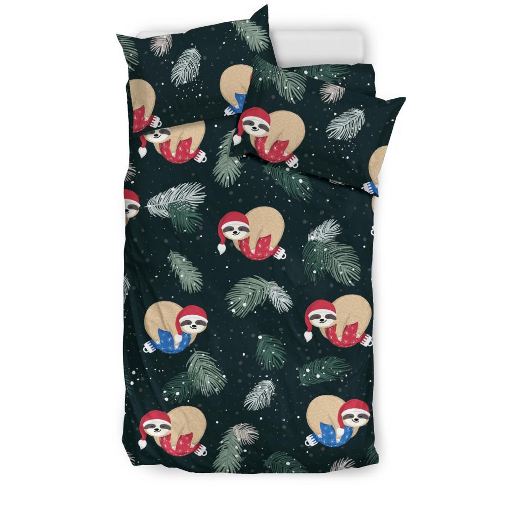 Cute Sloths Sleeping Christmas Ball Santa Hat Pattern Bedding Comforter Set
