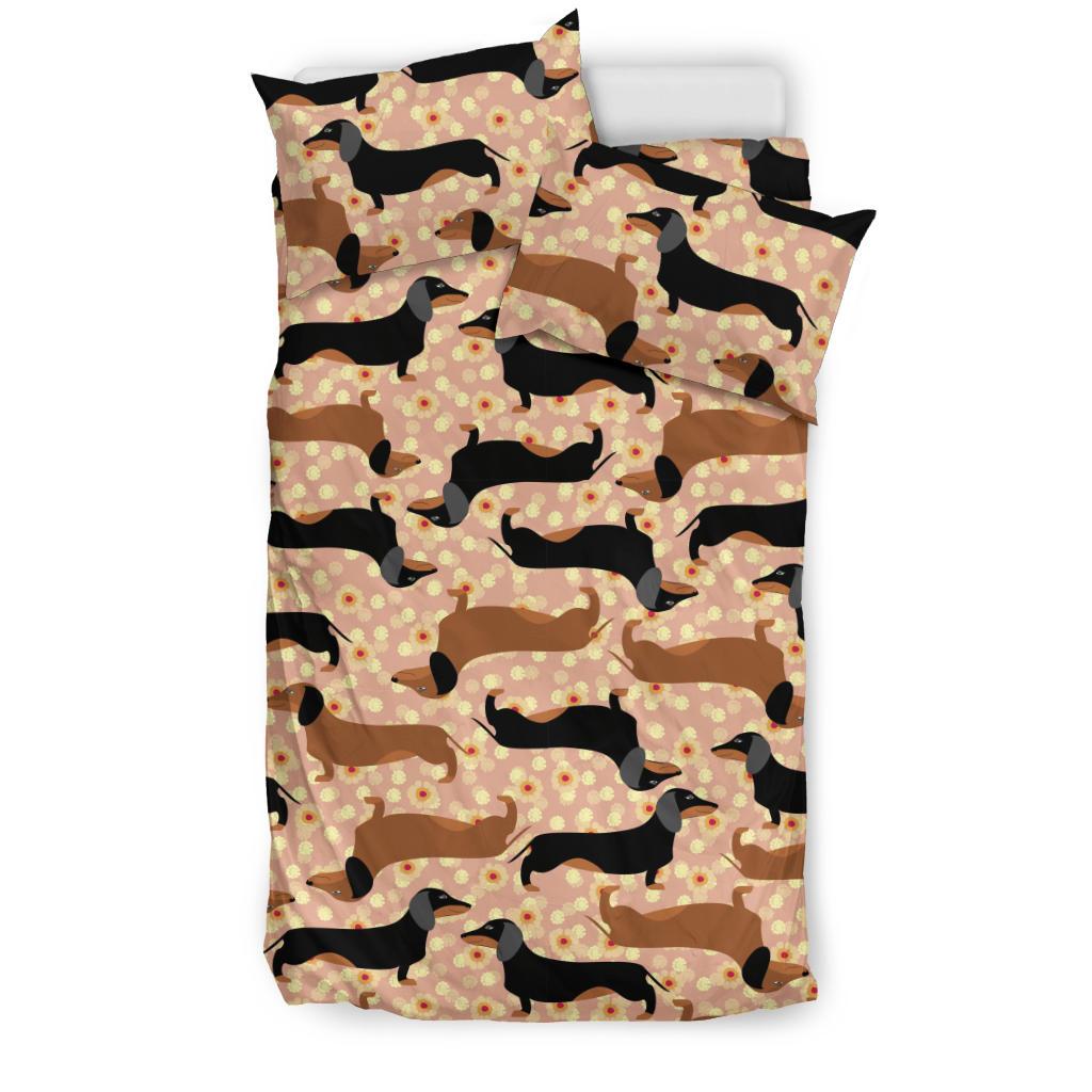 Dachshund Floral Background Bedding Comforter Set