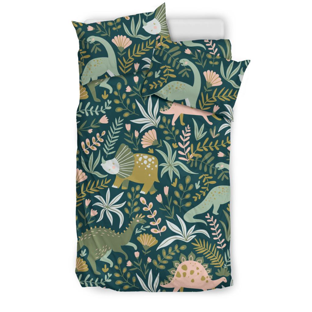 Dinosaurs Tropical Leaves Flower Pattern Bedding Comforter Set