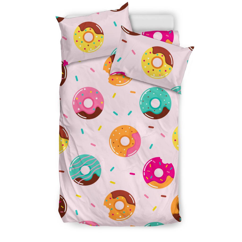 Donut Pattern Glaze Pink Background Bedding Comforter Set.