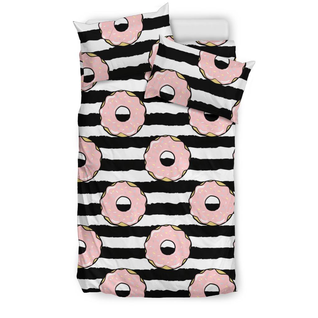 Donuts Pink Icing Striped Pattern Bedding Comforter Set