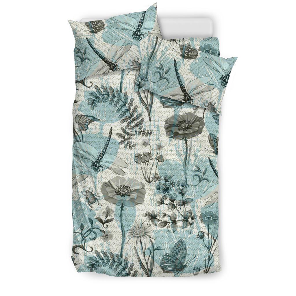 Dragonfly Butterfly Plants Insect Flower Vintage Style Pattern Bedding Comforter Set