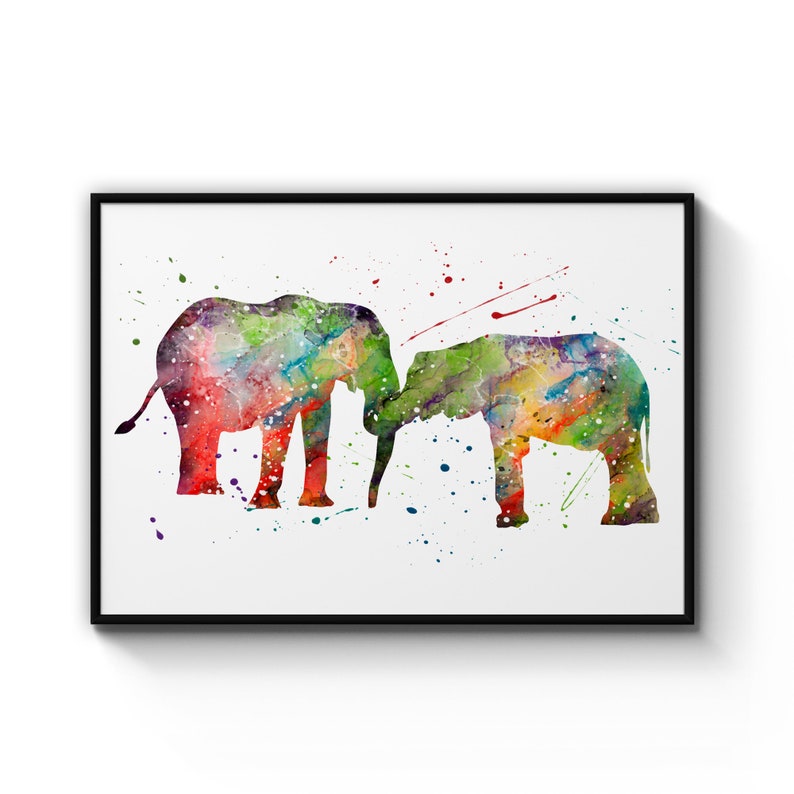 Elephant Family With Child Safari Nursery Animal Poster Prints Wall Art Gift For Home Decoration 12x18 16x24 20x30 24x36 Inches