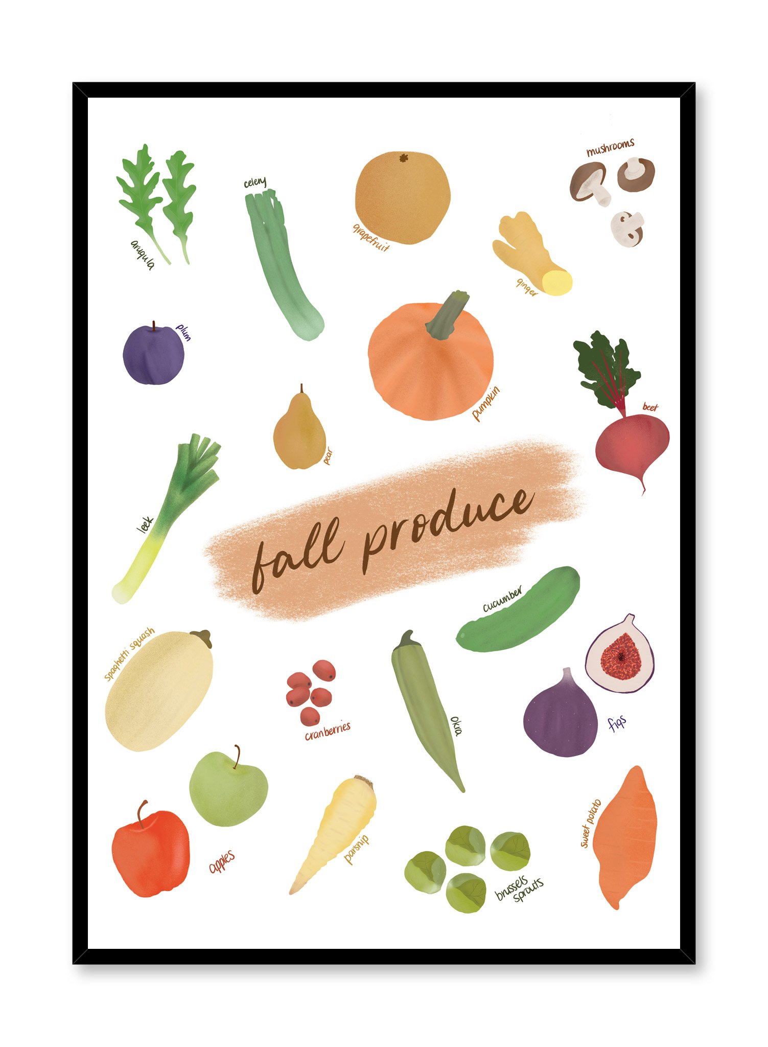 Fall Produce Poster Prints Wall Art Gift For Home Decoration 12x18 16x24 20x30 24x36 Inches