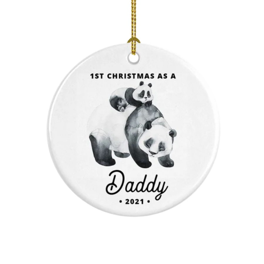 First Christmas As A Daddy Panda Ceramic Ornament Gift For Home Decoration Circle Heart Oval Star Shape