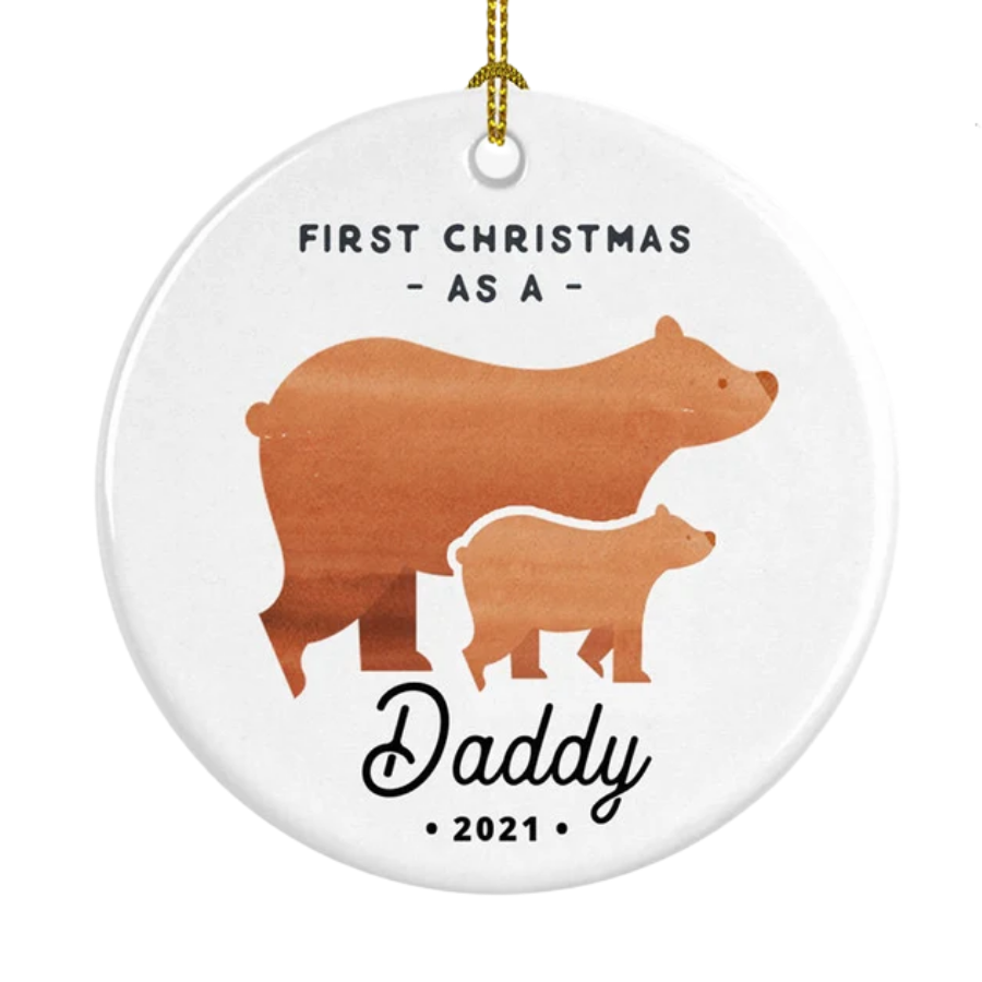 First Christmas As A Daddy Papa Bear Ceramic Ornament Gift For Home Decoration Circle Heart Oval Star Shape