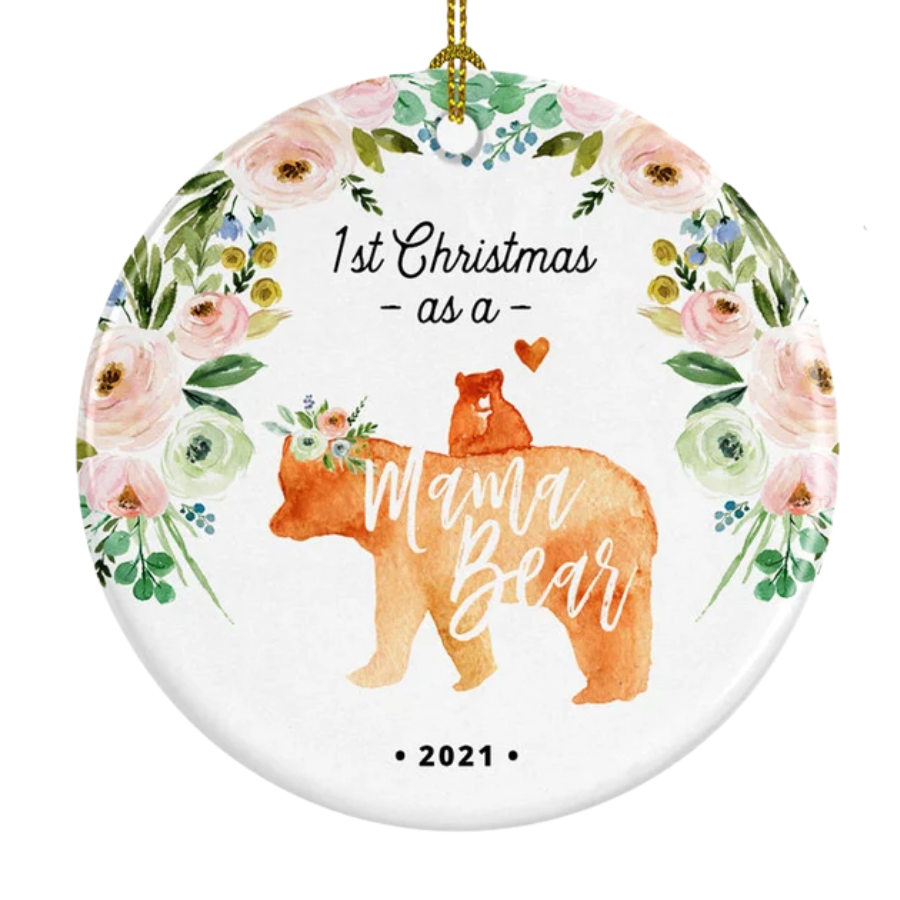 First Christmas As A Mama Bear Floral Ceramic Ornament Gift For Home Decoration Circle Heart Oval Star Shape