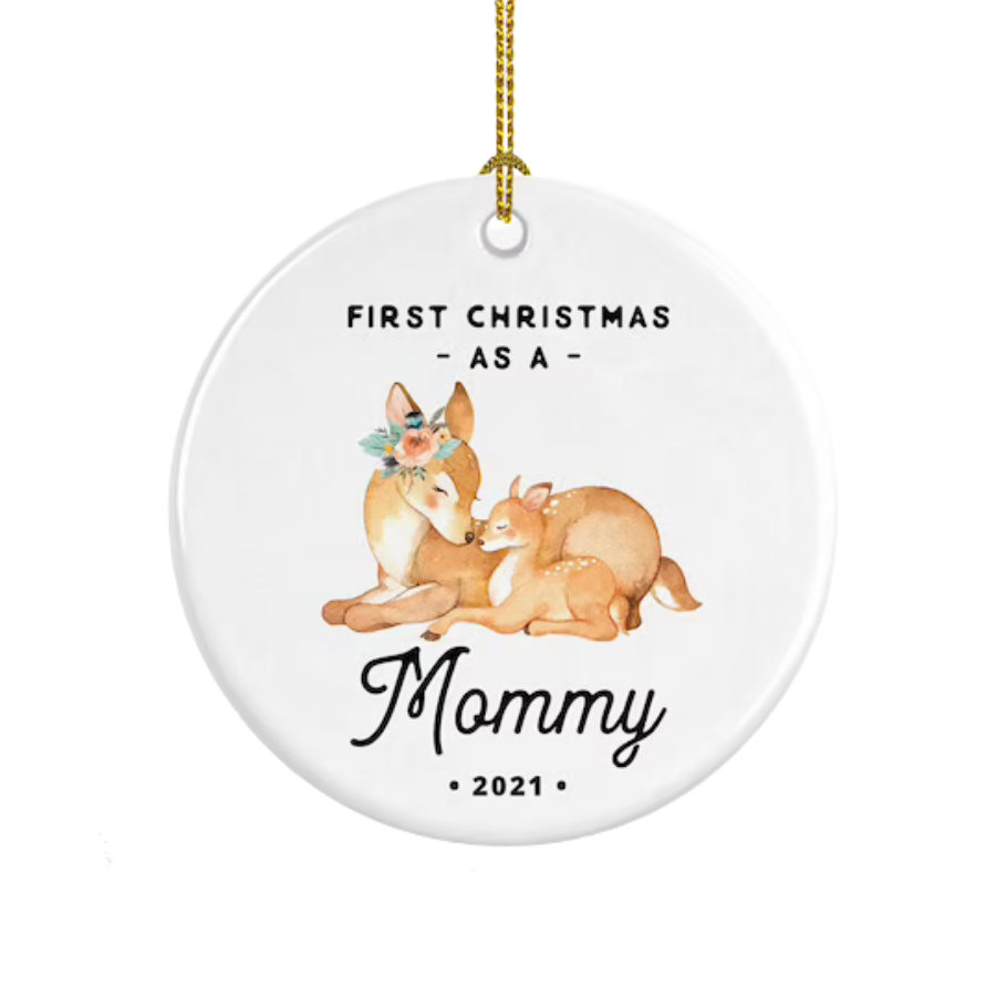 First Christmas As A Mommy Deer Ceramic Ornament Gift For Home Decoration Circle Heart Oval Star Shape