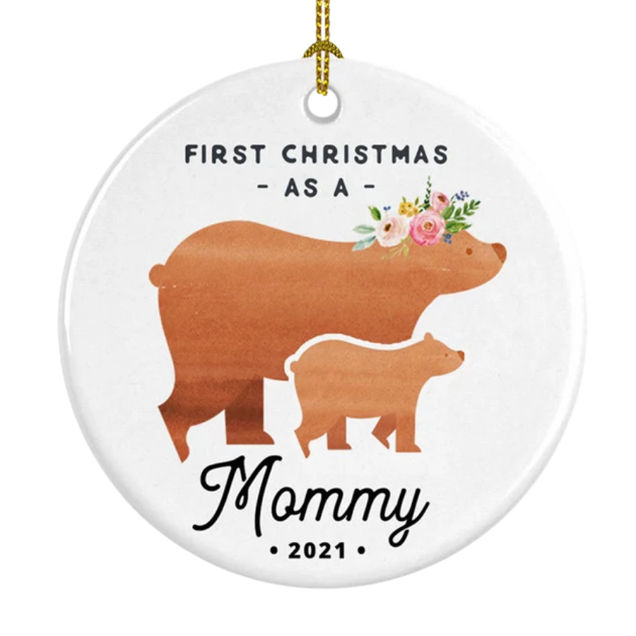First Christmas As A Mommy Mama Bear Ceramic Ornament Gift For Home Decoration Circle Heart Oval Star Shape