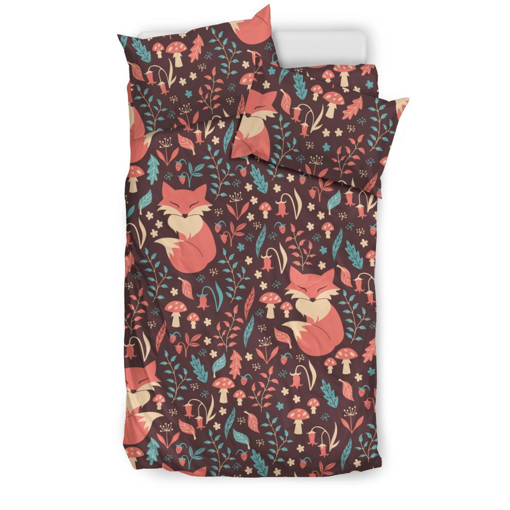Fox Leaves Mushroom Pattern Bedding Comforter Set