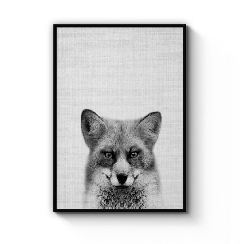 Fox Portrait Drawing Wildlife Animal Minimal Living Room Grey Background , Poster Prints Wall Art Gift For Home Decoration 12x18 16x24 20x30 24x36 Inches