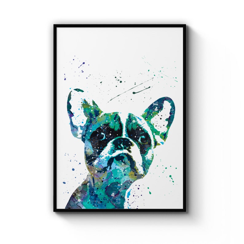 French Bulldog Blue Watercol Portrait Painting Puppy Dog Animal Gift , Poster Prints Wall Art Gift For Home Decoration 12x18 16x24 20x30 24x36 Inches