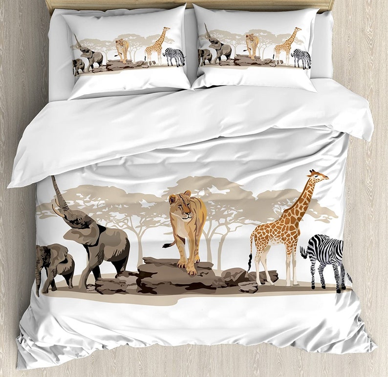 Giraffe Lion Elephant Zebra Bedding Comforter Set For Bedroom