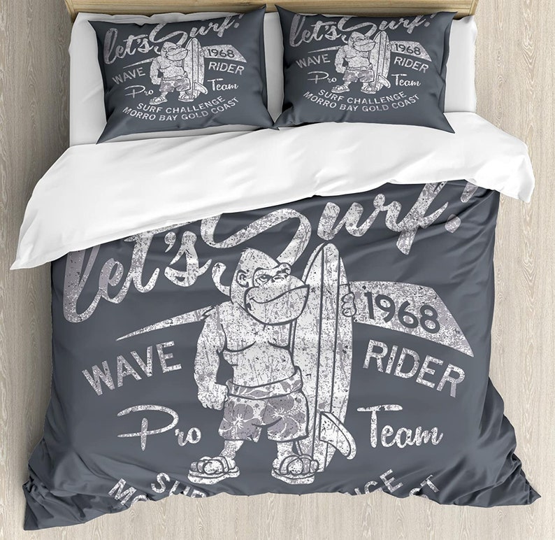 Gorilla Wave Rider Surfing Theme Funny Grunge Summer Sports Challenge Bedding Comforter Set For Bedroom