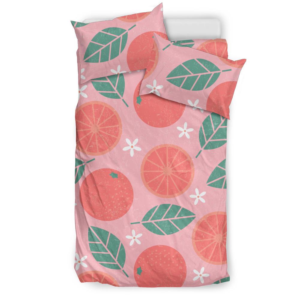 Grapefruit Leaves Flower Pink Background Bedding Comforter Set