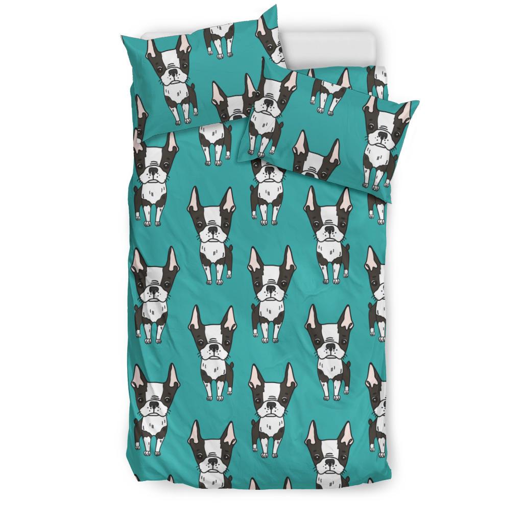 Hand Drawn Boston Terrier Dog Pattern Bedding Comforter Set