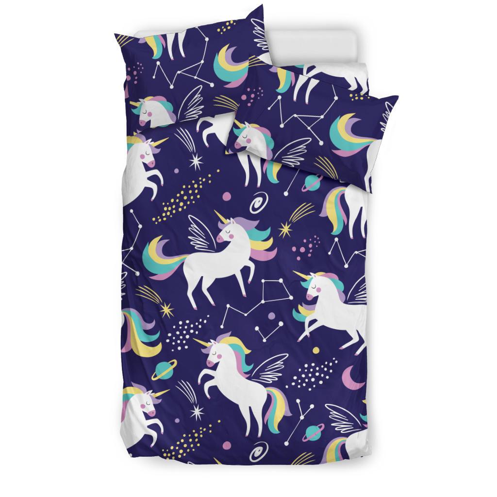 Hand Drawn Cute Unicorn Star Planet Bedding Comforter Set