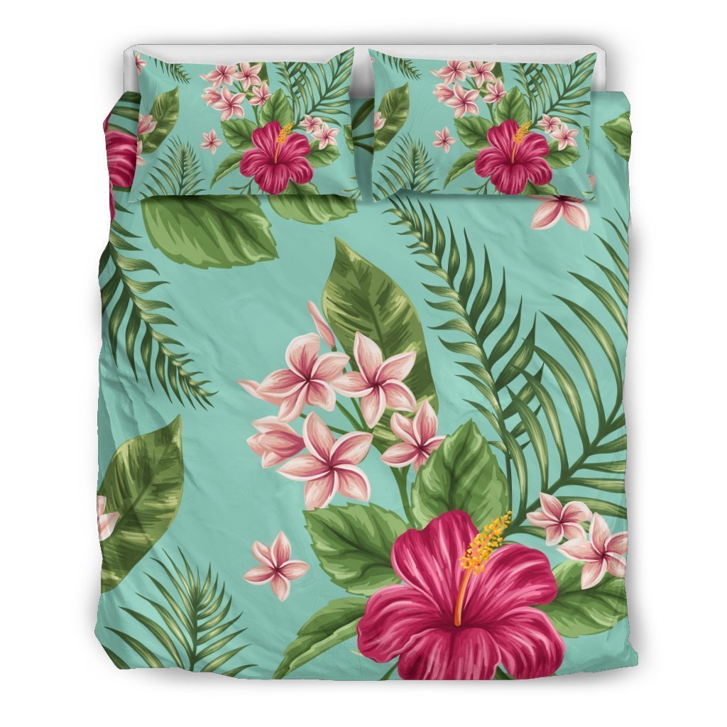 Hibiscus Plumeria Flowers Pattern Bedding Comforter Set For Bedroom
