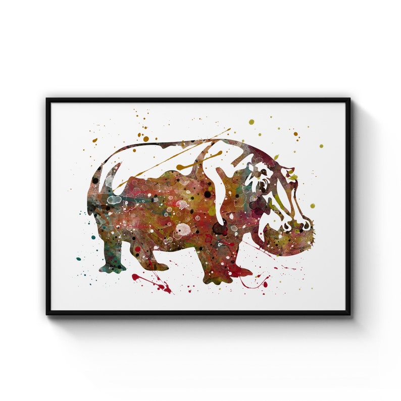 Hippopotamus Safari African Wildlife Nursery Cartoon Hippo Gift , Poster Prints Wall Art Gift For Home Decoration 12x18 16x24 20x30 24x36 Inches