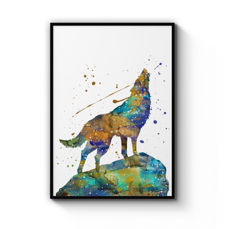 Howling Wolf Cartoon Nursery Painting Animal Wildlife Gift , Poster Prints Wall Art Gift For Home Decoration 12x18 16x24 20x30 24x36 Inches